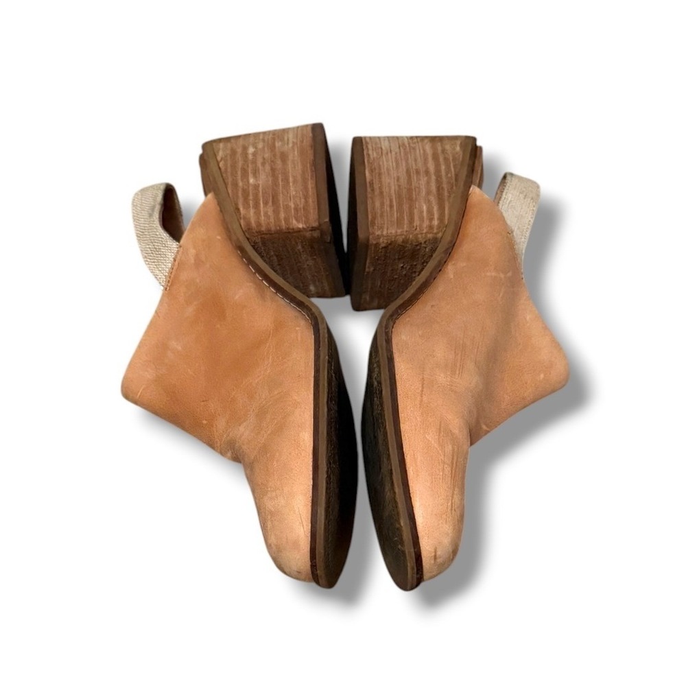 TOMS Leila Slingback Mules Womens 6.5 Tan Leather Block Heel Clogs Buckle Back - Picture 4 of 14